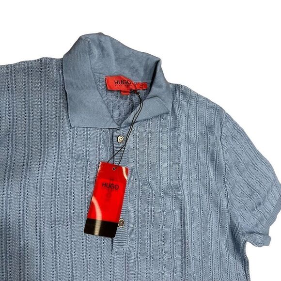 REVOLVE HUGO BOSS Vintage Knit Light Blue Polo Collared Shirt - Picture 3 of 12